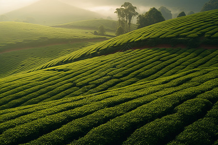 梯田茶园翠绿青葱的农业茶田背景