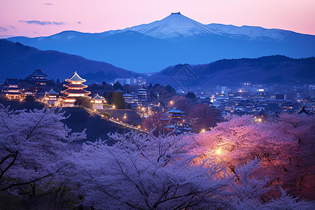 日暮下富士山的美丽景观背景图片