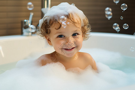 欢乐泡澡的小男孩图片