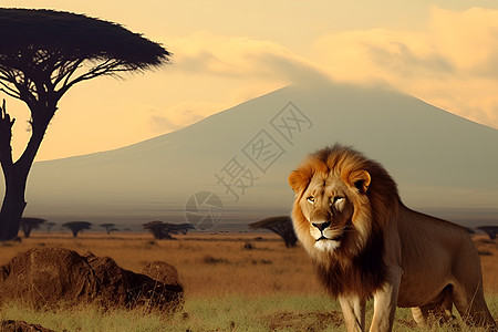 草原上的狮子背景图片