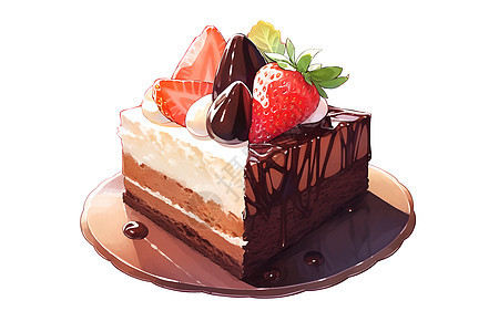 巧克力蛋糕上的草莓图片
