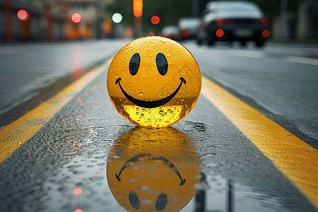 微笑日黄色球上的水珠背景