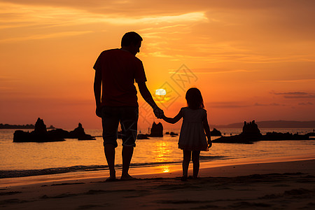 日落时分海滩上的人背景图片
