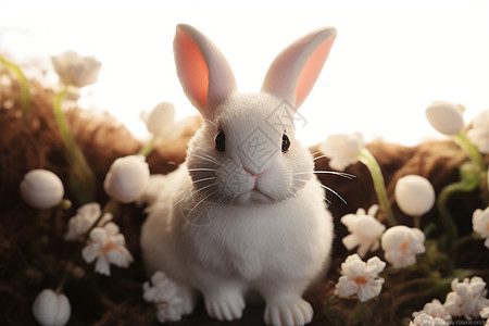 地面上呆萌的兔子背景图片