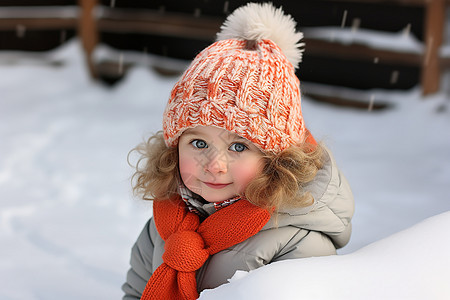 雪地上的戴帽子女孩背景图片