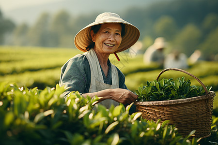 茶园中微笑的女士图片