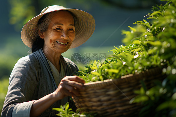 户外开心的茶农图片