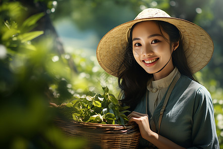 拿着篮子的女孩图片