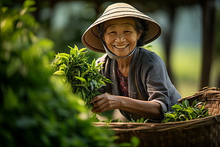 户外开心采茶的茶农图片