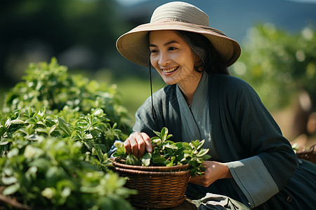 茶园采茶的女性图片