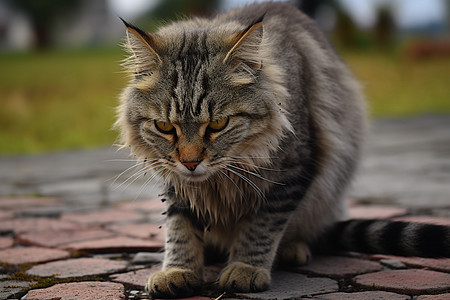 石路上的可爱猫咪图片