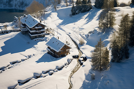 冬季雪地里的房屋图片