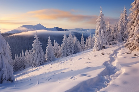 户外山顶上的白雪背景图片