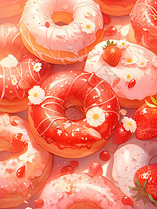 诱人的草莓甜甜圈背景图片