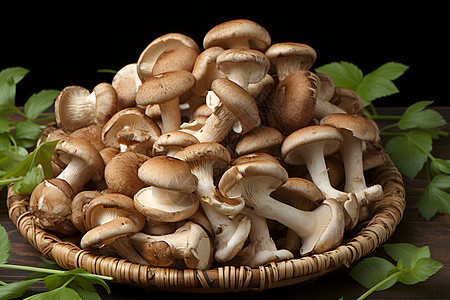 竹篮里的蘑菇背景图片