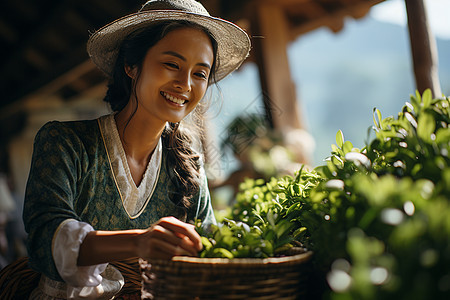 丰收的茶农图片