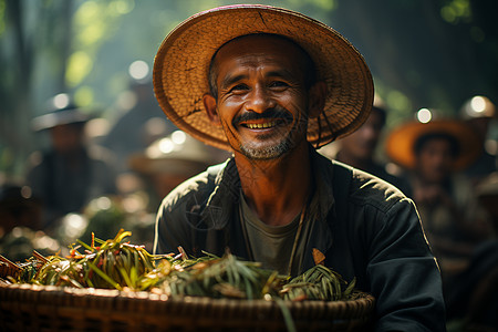 开心的茶农图片