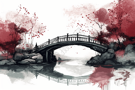 樱花和桥背景图片