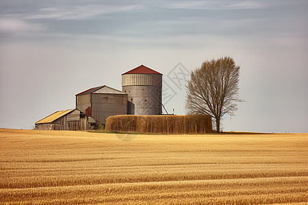 田野里的小麦仓库图片