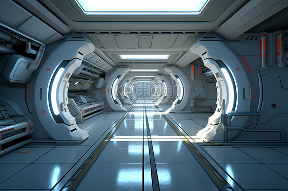 未来科幻城市空间站中的长廊图片