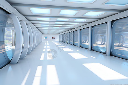 白色的科幻建筑走廊背景图片