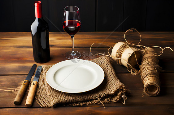 餐桌上的红酒和餐具图片