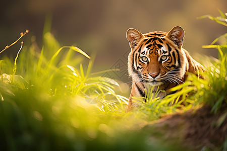 卧在草地上的老虎图片