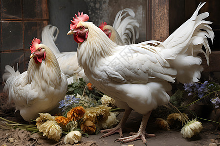 农舍里的鸡群图片