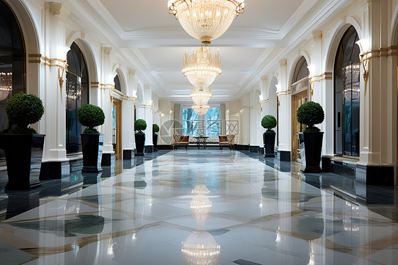 豪华酒店大厅里的水晶吊灯图片
