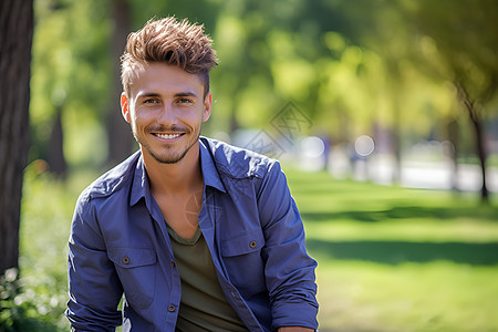 公园里微笑的年轻男士图片