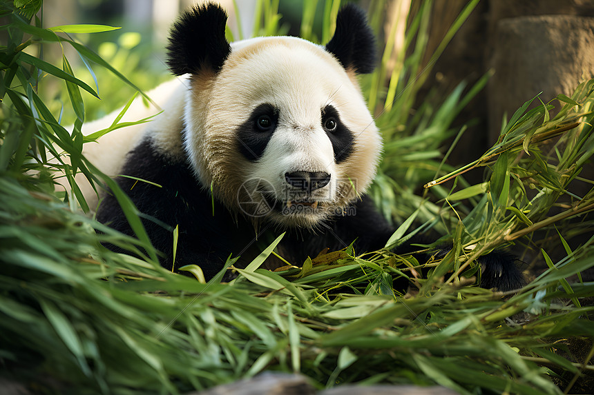坐在竹子堆里的熊猫图片