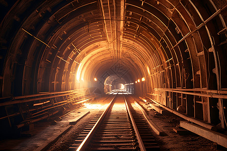 工业灯光光芒四射的隧道背景