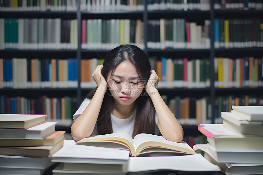 图书馆里学习的女孩图片