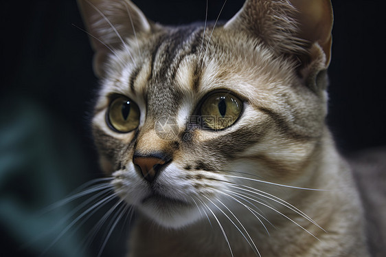 黑背景中模的一只猫图片