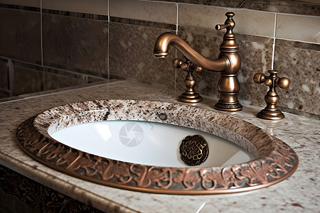 在浴室瓷砖浸泡在金色光芒中的洗手盆背景