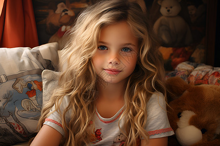 床上的可爱女孩背景图片