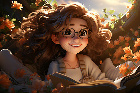 少女阅读童话故事图片