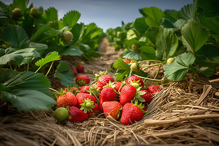 草地上一片草莓图片