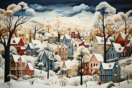 积雪的小城背景图片