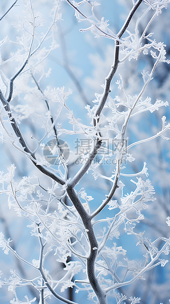 树枝上的霜雪图片