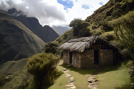 山脉之中的小屋图片