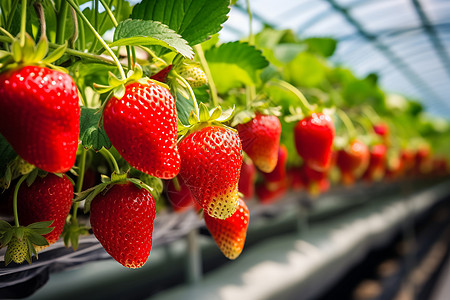 温室的草莓收获水果高清图片