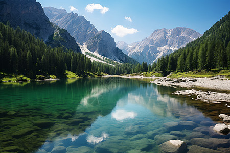 山青水绿的湖泊风景图片