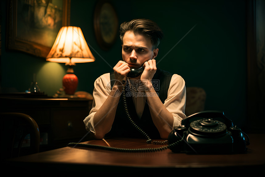 旧时期打电话的外国男子图片