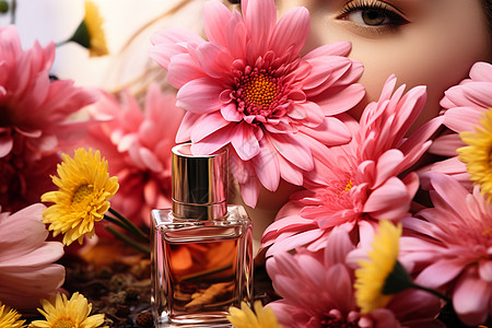花朵中的香水背景图片