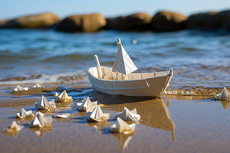 沙滩边上的小船背景图片