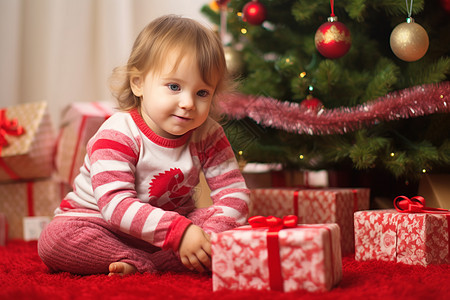 圣诞树下的儿童背景图片