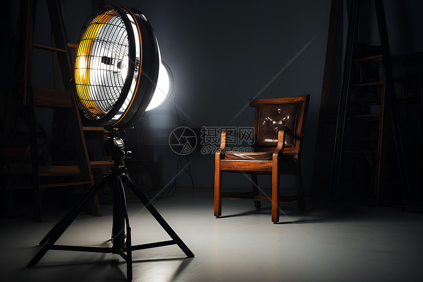 现代摄影工作室中的椅子和灯光图片