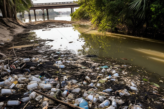 河流中的污染垃圾图片