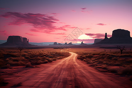 黄昏下的沙漠道路图片